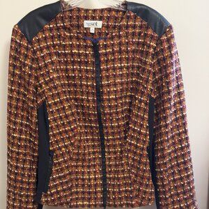 From the Set® brand tweed jacket, fuzzy black gold rust red EUC 2way zipper